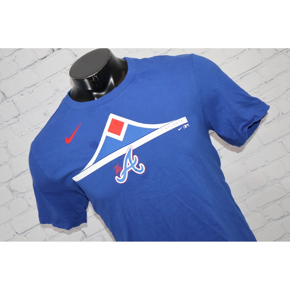 Nike Atlanta Braves Mens Large Blue Hank Aaron Keep Swinging Shirt Baseball MLB